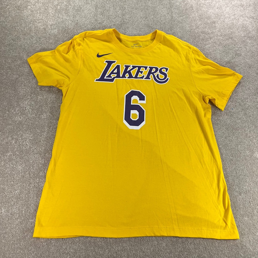 Nike Lakers LeBron James Mens Large Gold NBA Number 6 Tee Shirt